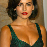 Camilla Belle green dress red lips