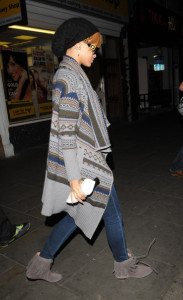 Rihanna casual moccasins and fair isle cardigan