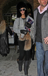 Rihanna fur hat and vogue magazine
