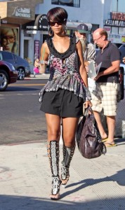 Rihanna in Hollywood strappy boots Givenchy bag