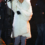 Rihanna in huge white fur coat Rihanna in huge white fur coat