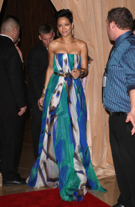 Rihanna long strapless gown