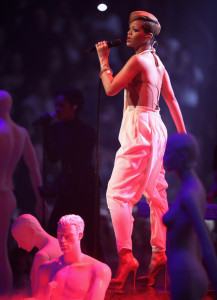 Rihanna on stage sky high heels