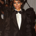 Rihanna tux and blue eyeliner Rihanna tux and blue eyeliner