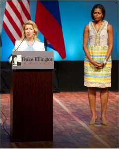 michelle obama duke ellington school - tracy feith dress