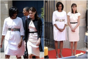 michelle obama with carla bruni white dresses